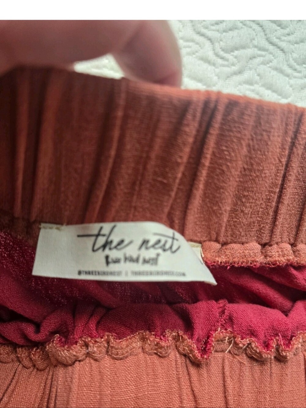 Three Bird Nest Wide Leg Pants Women’s L Red Rust Linen Blend Boho - Picture 4 of 5